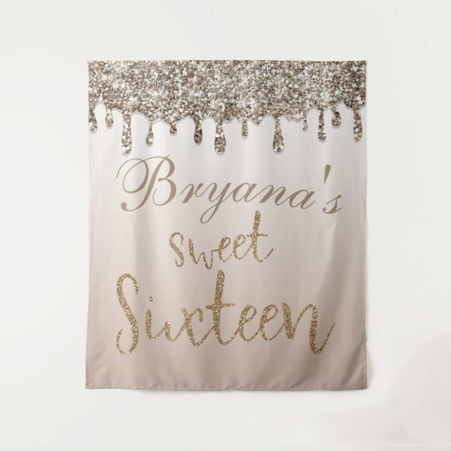 Tenture Fond de toile de fête de 16 ans pailleté or champa (Devant)