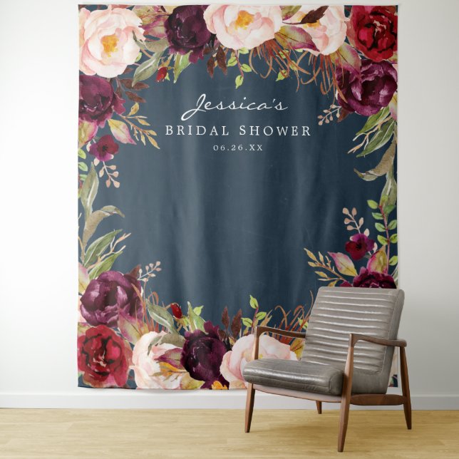 Tenture Fond de toile de fond de mariage floral Bourgogne  (En situation)