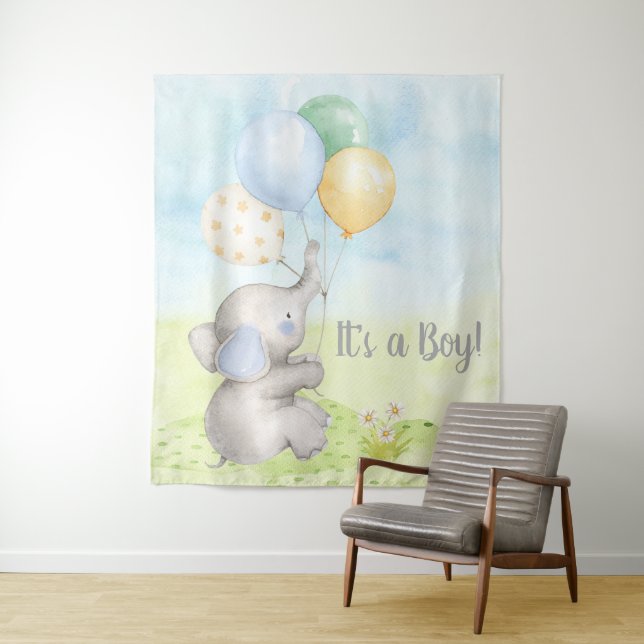 Tenture Fond de toile de fond pour Baby Shower éléphant ga (En situation)
