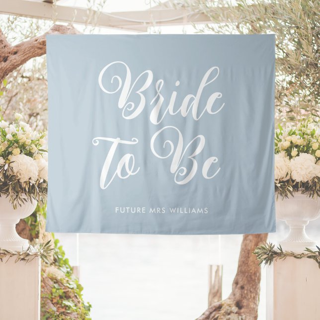 Tenture Fond de toile de fond pour future mariée minimalis (minimalist bride to be Bridal Shower Backdrop Tapestry Cute Blue Romantic Coastal Grandaughter)