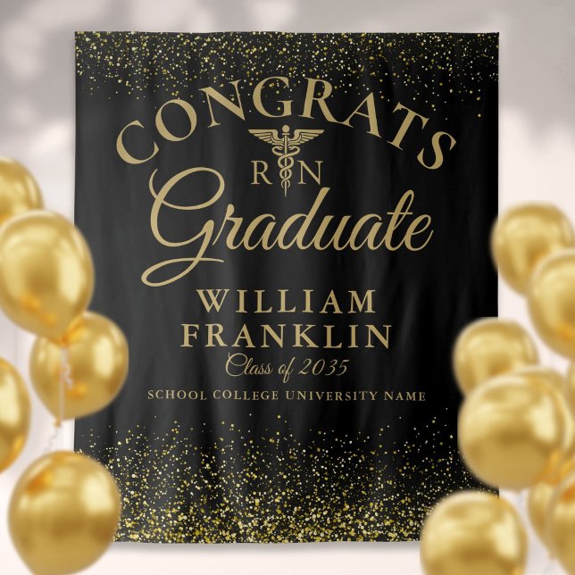 Tenture Fond de toile de fond pour la remise des diplômes  (Black Gold Nurse School Graduation Photo Backdrop)