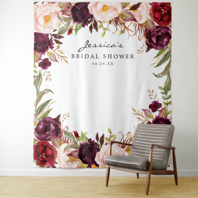 Tenture Fond de toile de fond pour mariage floral Bourgogn (En situation)