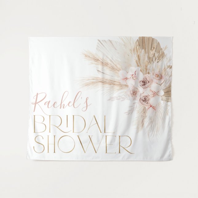 Tenture Fond de toile de mariage bohème floral rose (Devant (Horizontal))