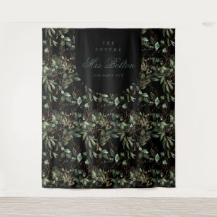 Tenture Fond de toile de mariage bohème noir Eucalyptus