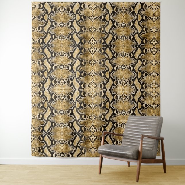 Tenture Fond de toile en peau de serpent Python doré (En situation)