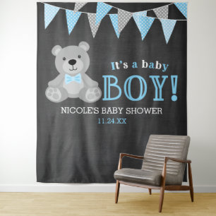 Tenture Fond de toilette bébé ours en peluche gris tableau