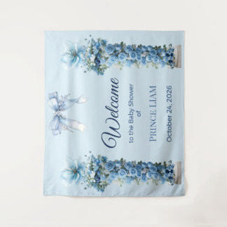Tenture Fond de toilette bébé Prince Liam à fleurs bleues