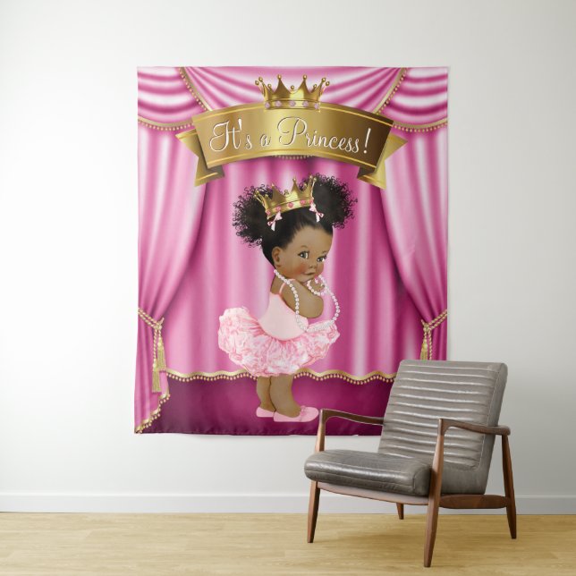 Tenture Fond de toilette bébé princesse afro-américaine (En situation)