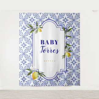 Tenture Fond de toilette de mariage citron et marine