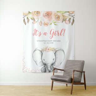 Tenture Fond de toilette pour bébé fille éléphant à l'aqua