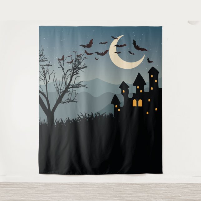 Tenture Fond d'écran effrayant d'Halloween avec une maison (Devant)