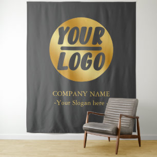 Tenture Fond doré gris avec logo d'entreprise personnalisé