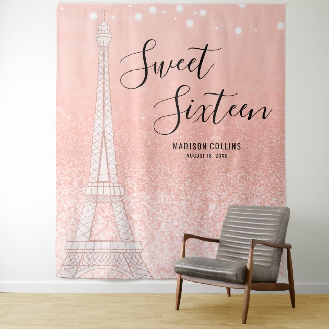 Tenture Fond Douce 16 ans Rose Gold Pailleté Paris (En situation)
