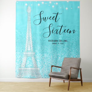 Tenture Fond Douce Seize Paillettes Bleu Sarcelle de Paris