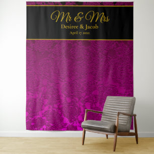 Tenture Fond élégant rose fuchsia or noir Mr & Mrs