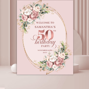 Tenture Fond floral de verdure rose élégant pour 50e anniv