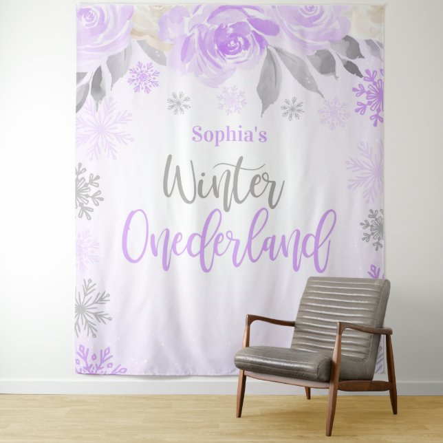 Tenture Fond floral gris violet pour l'hiver ONEderland (En situation)