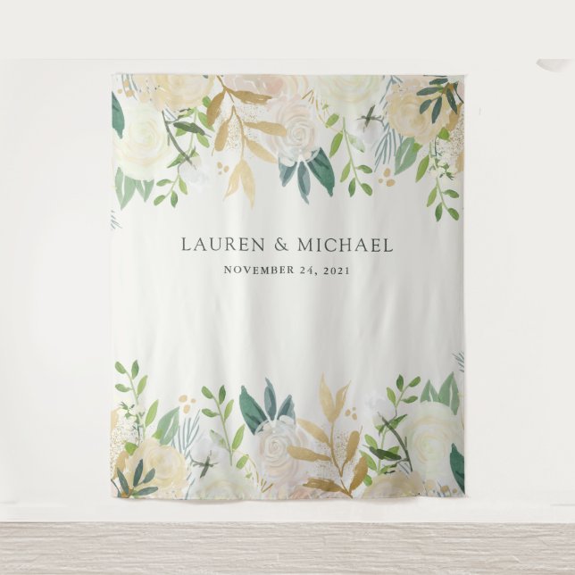 Tenture Fond floral ivoire romantique | Accessoire de phot (Devant)