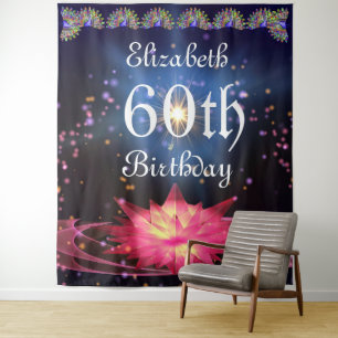 Tenture Fond floral pailleté Fête d'anniversaire 60 ans