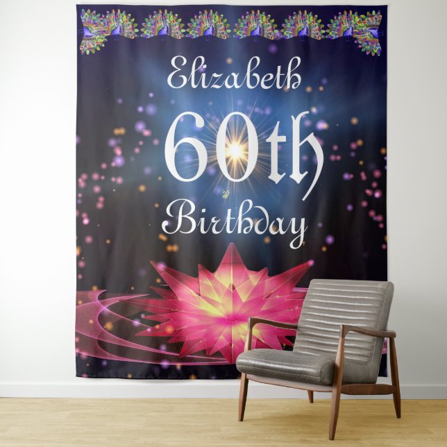 Tenture Fond floral pailleté | Fête d'anniversaire 60 ans  (En situation)