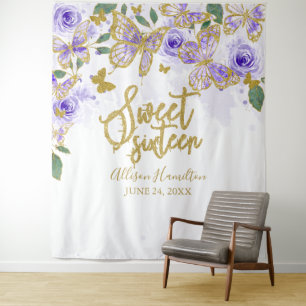 Tenture Fond floral papillons violets pour Sweet 16