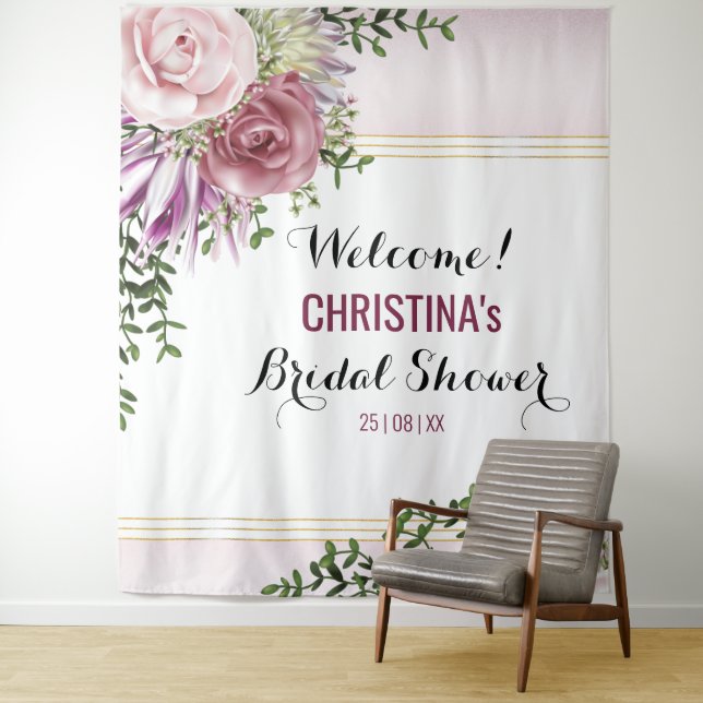 Tenture Fond floral rose bleu mauve (En situation)