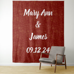 Tenture Fond Mariage personnalisé Lumières rouge or