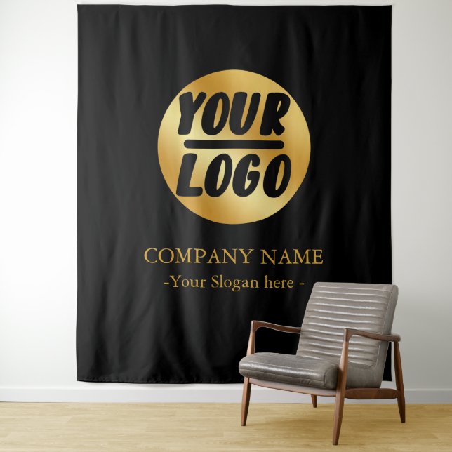 Tenture Fond personnalisé avec logo doré de l'entreprise p (En situation)
