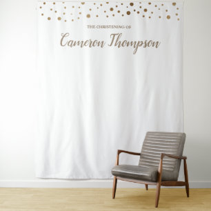 Tenture Fond personnalisé de baptême avec confettis dorés