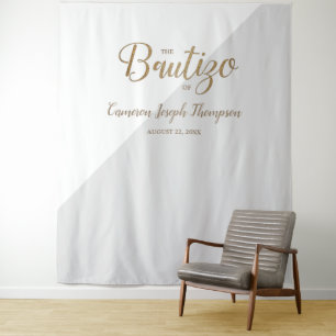 Tenture Fond personnalisé de baptême pour bébé Gris et Or 