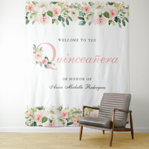 Tenture Fond personnalisé de photo de Quinceanera florale