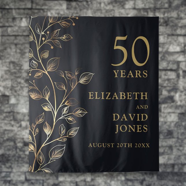 Tenture Fond photo du 50e anniversaire Floral Gold (Floral Gold 50th Anniversary Photo Booth Backdrop)