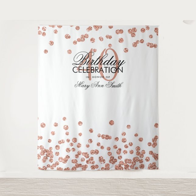 Tenture Fond pour 40e anniversaire Rose Gold Blanc Confett (Devant)