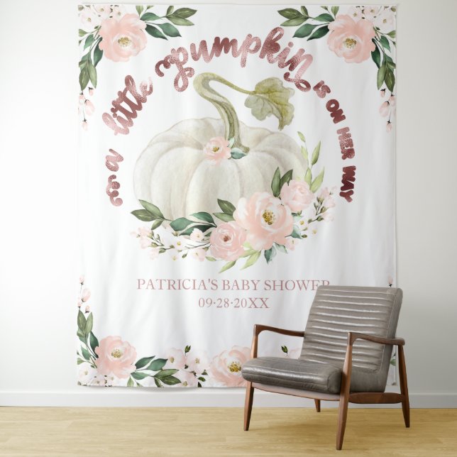 Tenture Fond pour Baby Shower A Little Pumpkin automne (En situation)