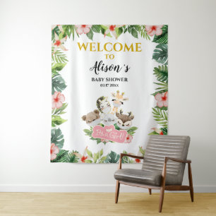 Tenture Fond pour Baby Shower Fille Amis Safari Or