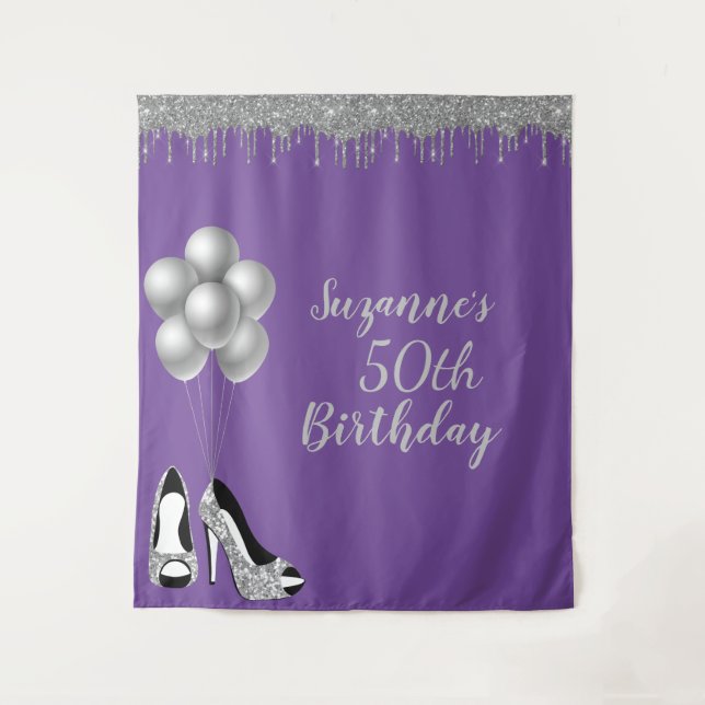 Tenture Fond pour photos Fête des 50 ans Paillettes argent (Devant)