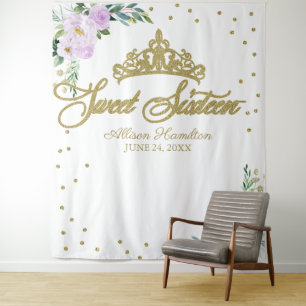Tenture Fond pour Sweet 16 Couronne dorée Fleurs lavande