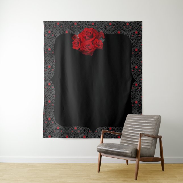 Tenture Fond romantique noir et rouge rose gothique (En situation)