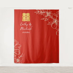 Tenture Fond rouge de mariage chinois avec une écriture fl