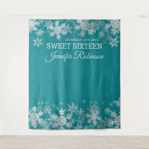 Tenture Fond Sweet 16 Argent Turquoise Flocons de Neige Hi