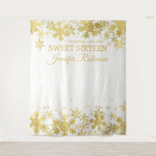 Tenture Fond Sweet 16 Or Flocons de Neige d'Hiver