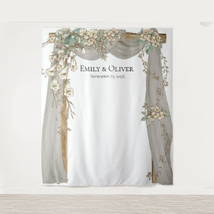 Tenture Fond vintage aquarelle fleurs blanches terrestres