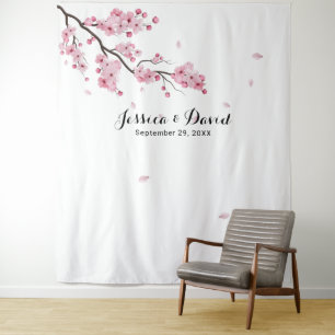 Tenture Fonds de mariage floraux rose Cerisier en fleurs