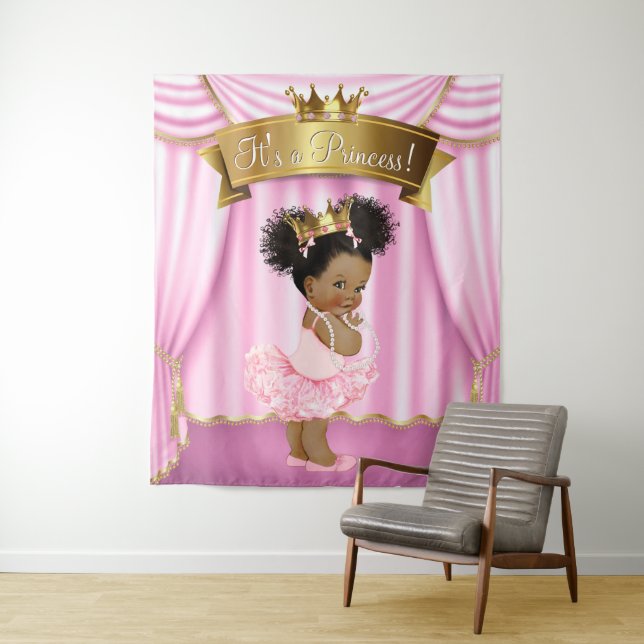 Tenture Fonds pour Baby Shower de Princesse Afro-Américain (En situation)