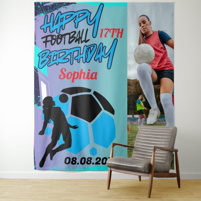 Tenture Football Birthday, Football Girl Player Backdrop (En situation)