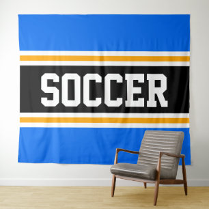 Tenture FOOTBALL Bleu Clair Orange Noir Rayures de Course