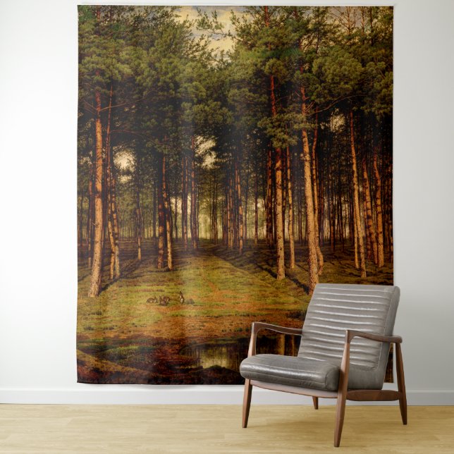 Tenture Forêt de sapin à Putte avec lapins Jean Lamorinièr (En situation)