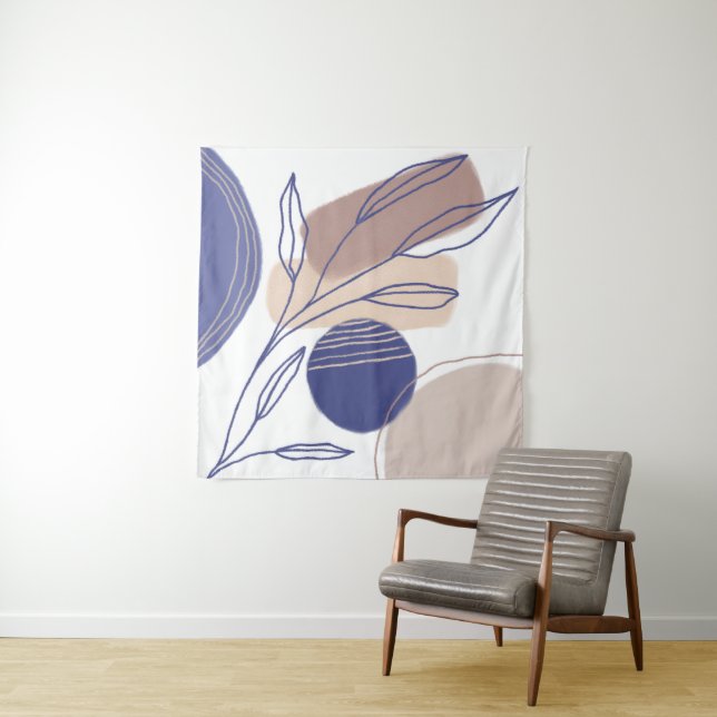 Tenture Formes biologiques Abstraites - Bleu et Beige (En situation)