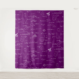 Tenture Formules et équations mathématiques blanches viole