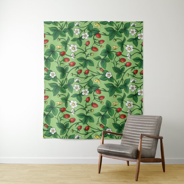 Tenture Fraises sauvages rouge/jaune/vert/ (En situation)